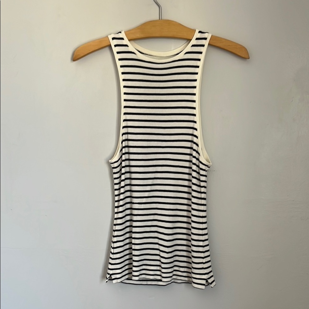 ADAY "Dare to Layer"  Black and White Striped tank Top.  Size XS
